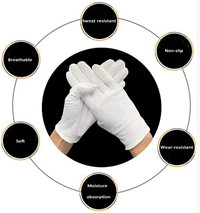 Cotton Gloves, 12 Pairs White Cotton Gloves Medium Size Thicker