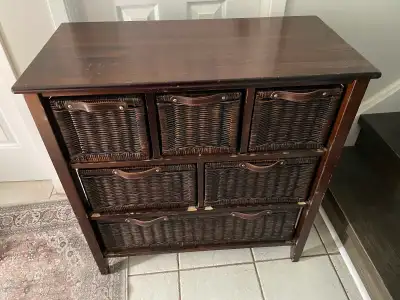 6-drawer wood and wicker chest, View more