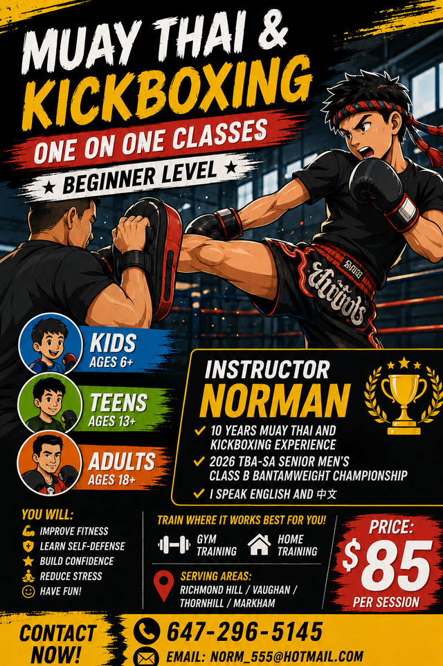 Muay Thai / Kickboxing Private Lessons – $85 Richmond Hill Area