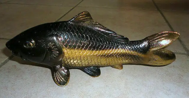 Antique Brass Carp Fish Figurine – Feng Shui Good Luck Symbol in Arts & Collectibles in London - Image 7