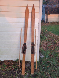 Old wooden Ski Set bamboo Poles Antique
