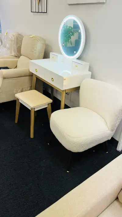 Led vanity set Makeup Vanity Table Set with Round Mirror, Built-, View more