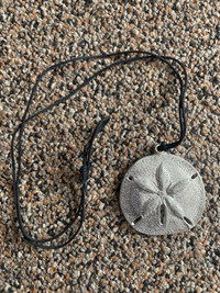 Lovely New Pewter Sand Dollar Necklace On Adjustable Black Cord 