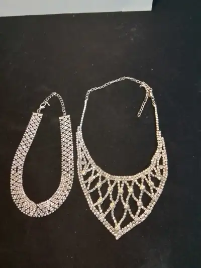 (2) Vintage Costume Rhinestone Necklaces / Chockers, View more