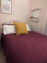 Queen bed frame, headboard, box spring and mattress
