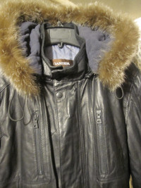Danier Black Leather Coat Jacket  Hoodie New