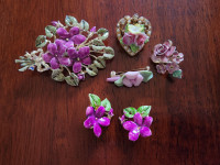 Vintage flower-themed brooches + earrings (incl. Coro)