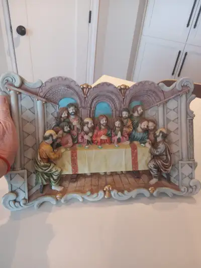 The Last Supper Statue Wall Hanging Plate Catholic Religious Sculpture Hand Painted 3D 2002 Crosa 10...