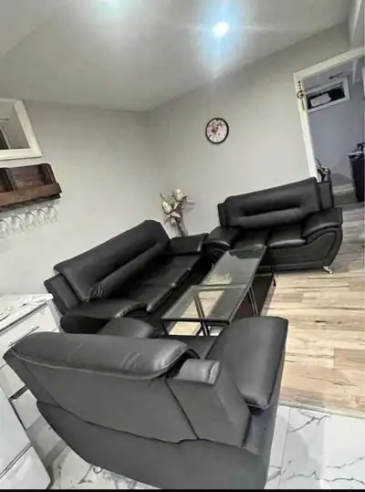 Black leather sofa set 3 piece for office use/ COD, View more