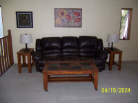 Genuine Leather Chesterfield with End Tables, Coffee Table