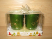 Ensemble de 2 bougies vertes décoratives de Noël, NEUF