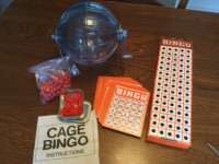 Cage de bingo et socle, cartes, marqueurs