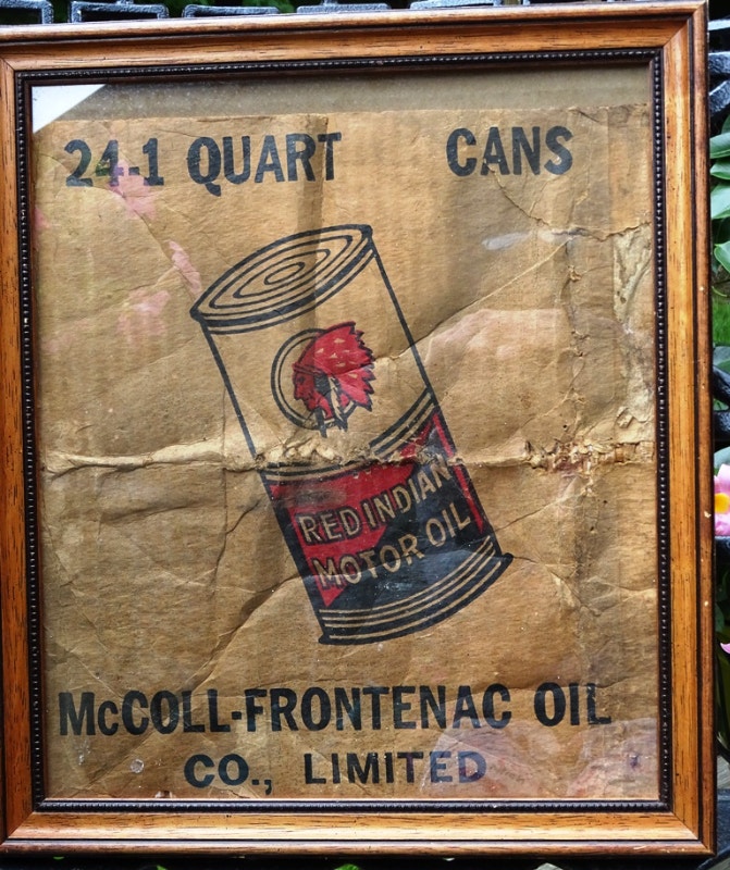 RED INDIAN MOTOR OIL box panel 1930s McColl Frontenac MAN CAVE Arts