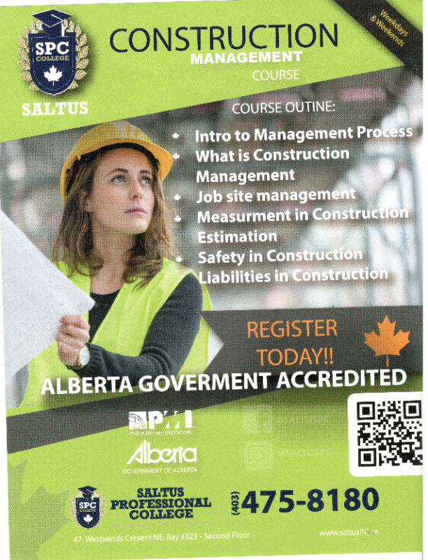 Construction Management Diploma in Classes & Lessons in Calgary