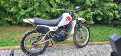 1982 yamaha dt 125 . Liquid cooled. 2 stroke oil injected. Currently not running. Good project bike....