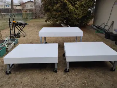 3 HD Mobile Metal work bench / display table on casters. Frames of HD metal with casters, Size for 2...