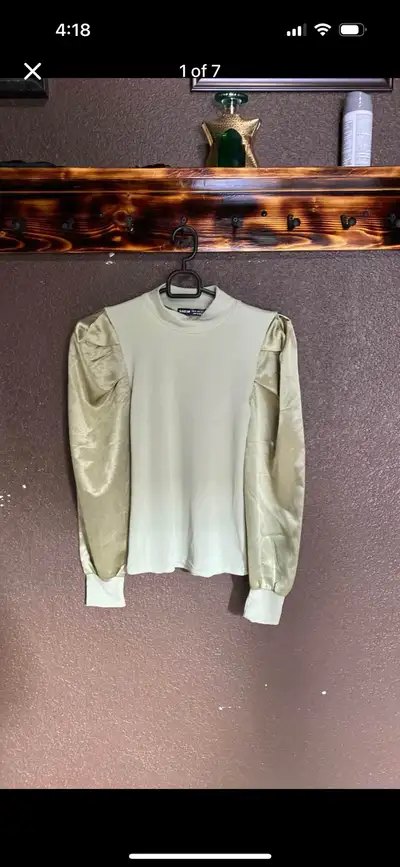 Shein Puff Shoulder Long sleeve Shirt With Mock Neck, View more
