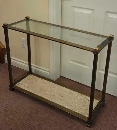 Vintage from 1960s solid brass frame & marble  console table, View more