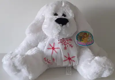 Plush Dog Toy, White Scarf, Red Snowflake By CUDDLY BUNCH New, View more