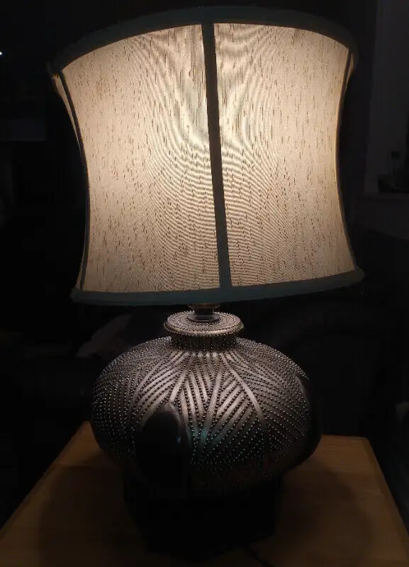 Table Lamp - Catalina, Texture Antique Silver/Black, Drum Shade in Indoor Lighting & Fans in Markham / York Region - Image 3