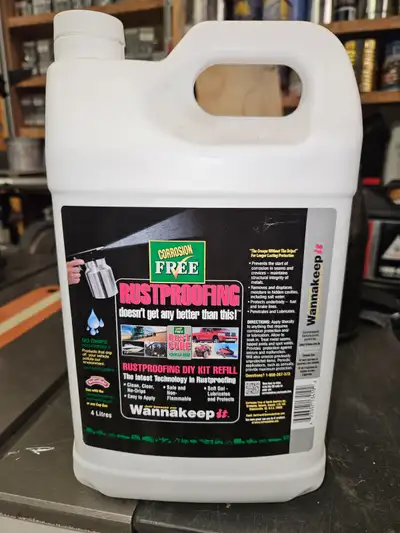 Corrosion Free rustproofing. 4-liter jug. https://corrosionfree.com/?srsltid=AfmBOopzAAtJYpewJoG7UX-...