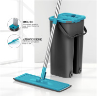 Flat Squeeze Mop with Spin Bucket Hand Free Wringing Floor Clean