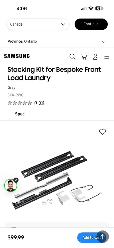 SAMSUNG Front Load Stacking Kit- NEW, View more