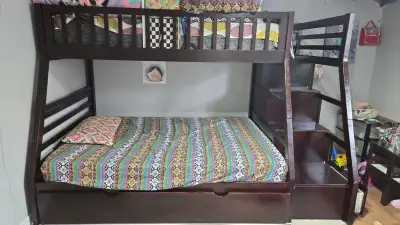 ️ Solid Wood Twin/Double Bunk Bed with Storage Stairs & Drawers, View more