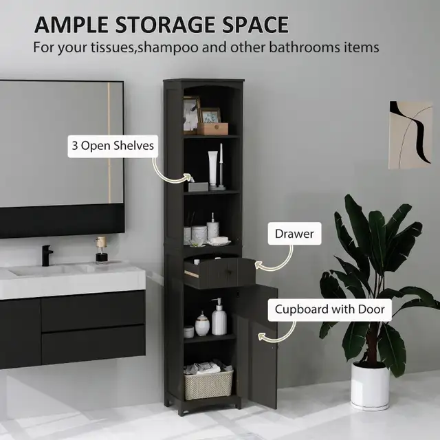 Black 67" Tall Bathroom Cabinet Storage Organizer, Tall Cabinet  in Bookcases & Shelving Units in Markham / York Region - Image 4