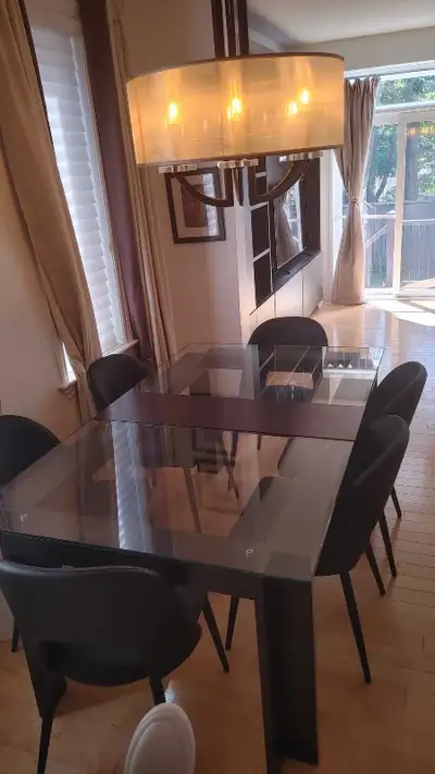 Glass Top Dining Table with 6 Chairs, extendable to 10 ppl, View more