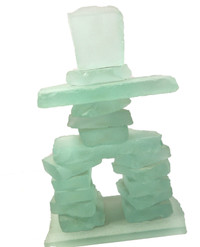 Beautiful Frosted Glass Inukshuk 12"H