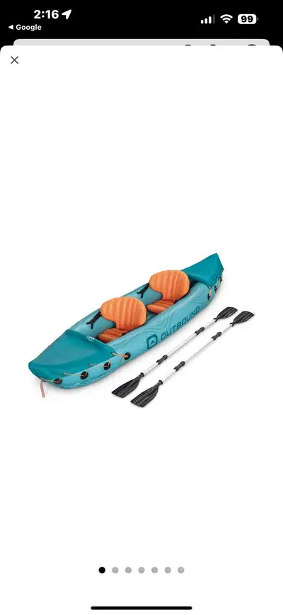 Get ready for some fun on the water with this Outbound Inflatable Kayak, designed for two people and...