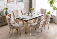 CERAMIC MARBLE TOP DESIGNER DINING TABLE WITH STAINLESS GOLD LEG