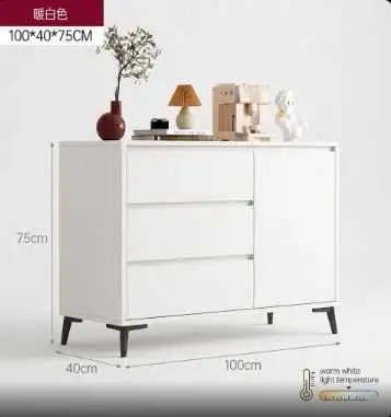 Contemporary Warm White Buffet Credenza: 100x40x75cm Multi-Funct, View more