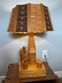P E Caron Wood Carved Lamp