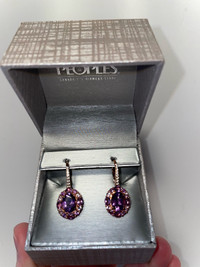 Earrings - Amethyst and White Topaz frame drop earring. 