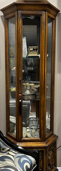 2 Ornate Curio Cabinets with light on top  - Good Condition