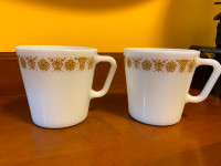 Vintage Pyrex 7410 Milk Glass Butterfly Gold Tea/Coffee Mugs