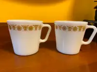 Vintage Pyrex 7410 Milk Glass Butterfly Gold Tea/Coffee Mugs