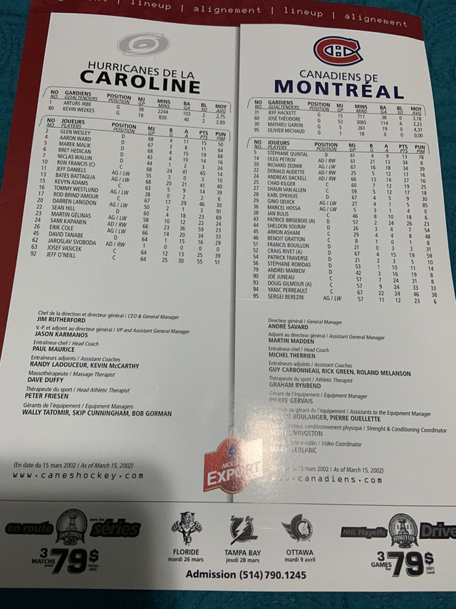 Montreal Canadians Program 16March2002  in Arts & Collectibles in City of Toronto - Image 3