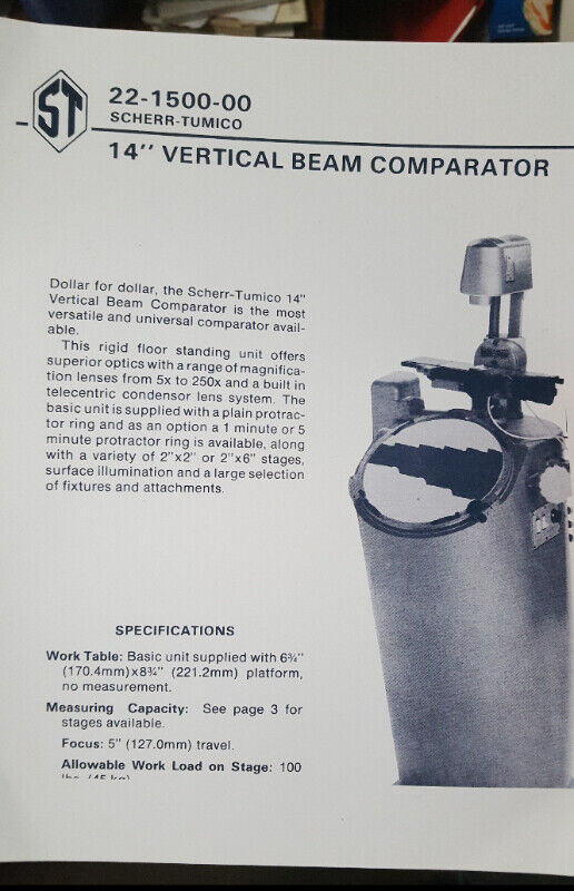 Vertical Beam Comparator- 14 inch- Scherr-Tumico in Other Business & Industrial in Owen Sound - Image 2