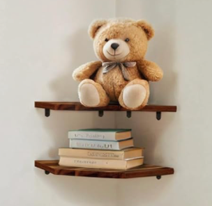 New Set of 2 Brown Wood Corner Wall Floating Shelves, View more