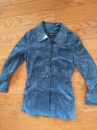 Ladies XS Danier Blue Suede Leather Jacket Like New