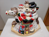 Santa with Toys on Rocking Horse Cookie Jar