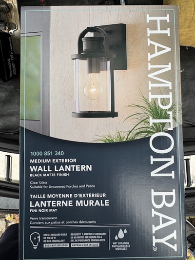 Hampton Bay 1-Light Matte Black Outdoor Wall Lantern, View more