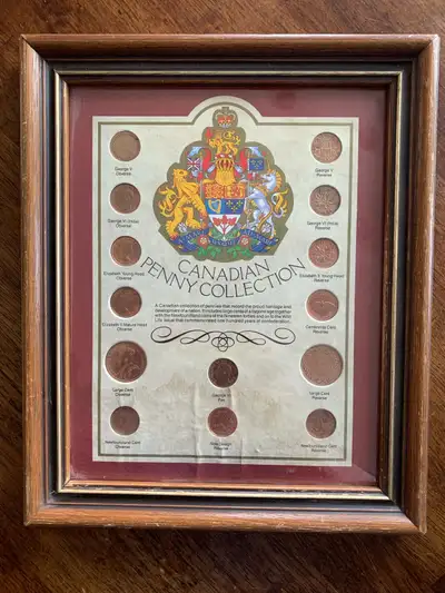 I'm offering a framed Canadian Penny Collection, a piece of Canadian heritage beautifully preserved....
