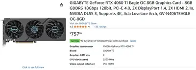WTT/WTS Gigabyte 4060ti for a GTX 5070/5070 ti with Cash, View more