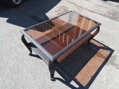 table patio rotin synthetique vitre teintée, View more