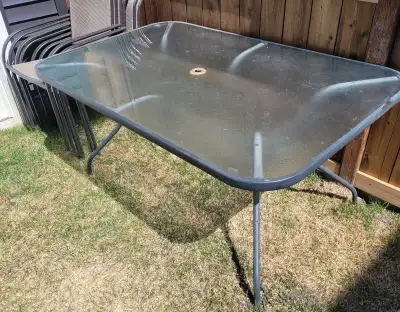 Kijiji Posts 3 ********** Glass Patio Table Tempered glass surface. Umbrella hole and support. Sturd...