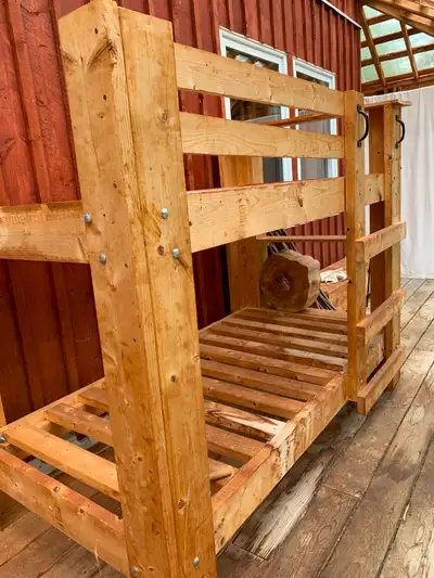 Bunk beds Solid wood construction. Handmade using 2x4s and 2x6s. $190